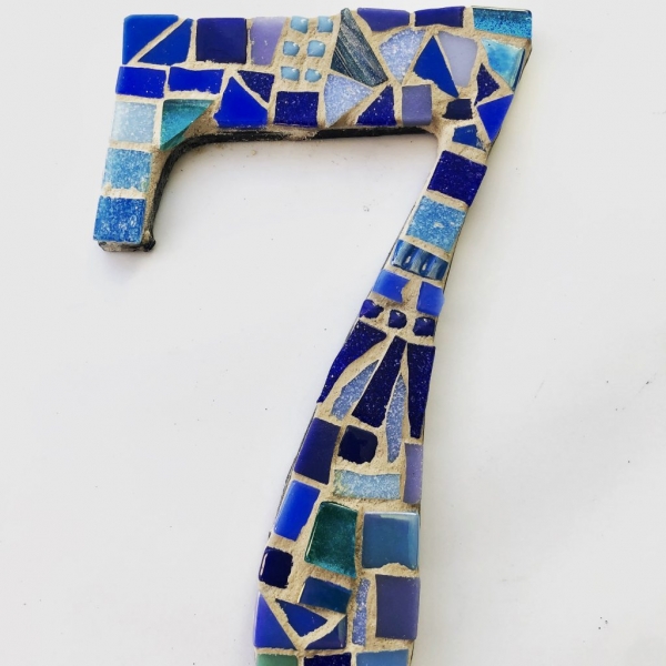 Blue number 7 house number mosaic