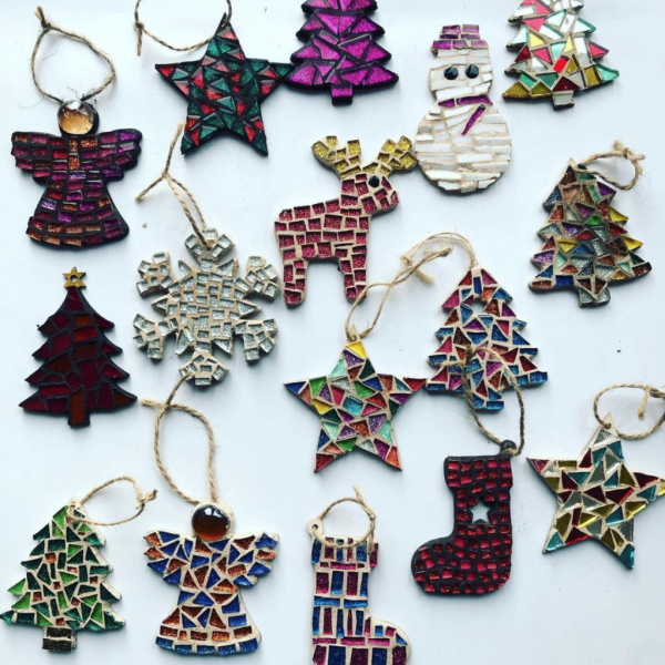 Collection of mosaic Christmas decorations